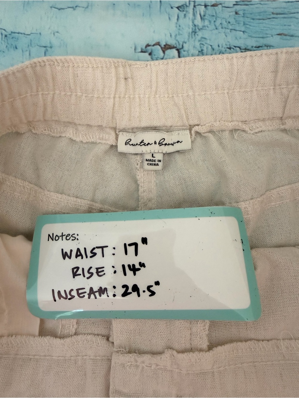 Hunter & Brown like new Cream Elastic-Waist Linen Blend Pants L - Picture 13 of 15